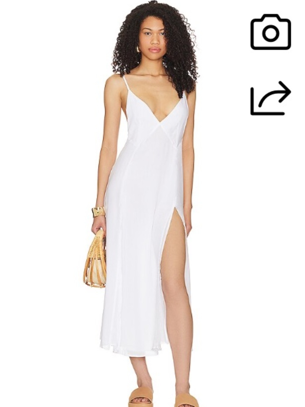 Indah Missy Midi Dress Women XS White V Neck High Slit Beachy Romantic Vacation